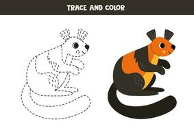 Trace and color cartoon giant squirrel. Worksheet for children. vector