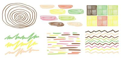 Set Pattern, line hand drawn texture. Hatch drawing pen ink crosshatch pencil sketch. Doodle scratch style. Candy pastel shape isolated on white background. Vintage graphic design. Vector illustration