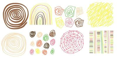 Set Pattern, line hand drawn texture. Hatch drawing pen ink crosshatch pencil sketch. Doodle scratch style. Candy pastel shape isolated on white background. Vintage graphic design. Vector illustration