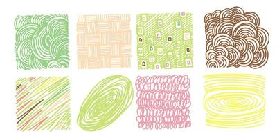 Set Pattern, line hand drawn texture. Hatch drawing pen ink crosshatch pencil sketch. Doodle scratch style. Candy pastel shape isolated on white background. Vintage graphic design. Vector illustration