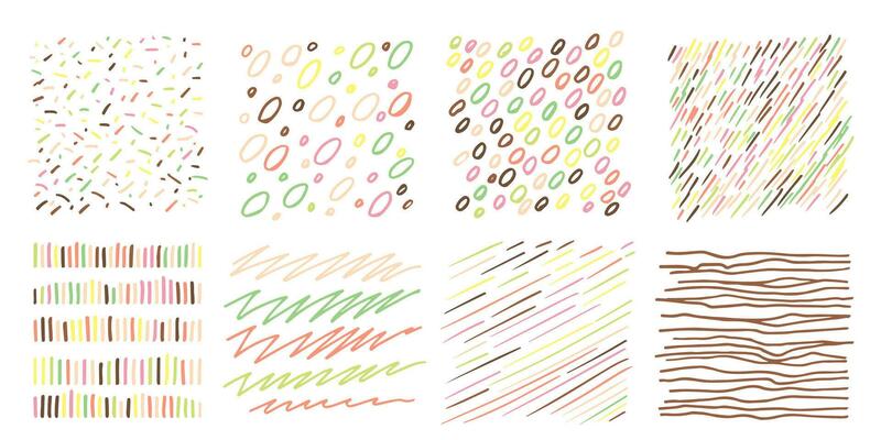 Set Pattern, line hand drawn texture. Hatch drawing pen ink crosshatch pencil sketch. Doodle scratch style. Candy pastel shape isolated on white background. Vintage graphic design. Vector illustration