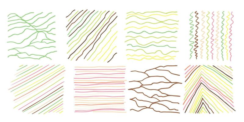 Set Pattern, line hand drawn texture. Hatch drawing pen ink crosshatch pencil sketch. Doodle scratch style. Candy pastel shape isolated on white background. Vintage graphic design. Vector illustration