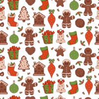 Christmas seamless pattern. Nostalgic retro cartoon gingerbread png