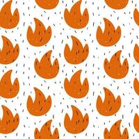 Seamless pattern hatched orange flame. Abstract fiery vector background with stripes of black noise on a white background for printing on textiles, wrapping paper, web design and social networks