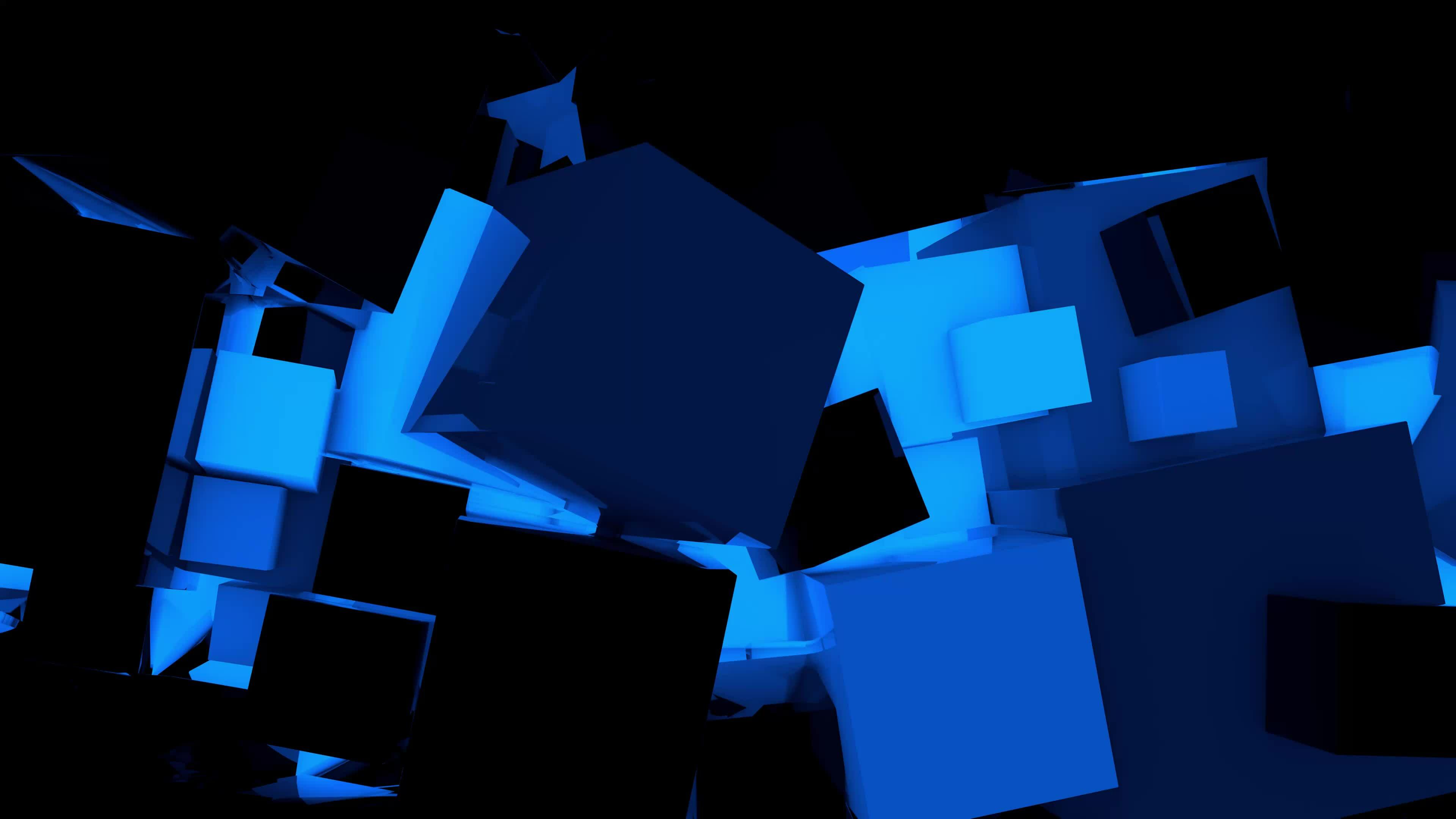 Blue shining cubes geometric 3d background. Flowing light digital ...