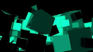 Turquoise shining cubes geometric 3d background. Flowing light digital concept. Creative 3d motion animation design. video