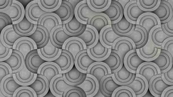 convesso calcestruzzo cerchio pietre geometrico piastrella sfondo. sporgente anelli metà digitale mosaico modello. creativo 3d grafico design parete movimento animazione. video