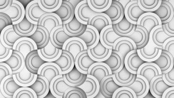 Convex white circles geometric tile background. Bulging rings half digital mosaic pattern. Creative 3d graphic design wall motion animation. video