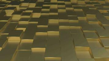 Gold glossy cubes geometric tile background. Bulging golden digital mosaic pattern. Creative 3d graphic design floor motion animation. video