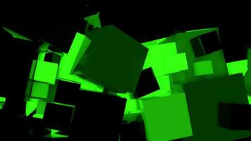 verde brilhando cubos geométrico 3d fundo. fluindo luz digital conceito. criativo 3d movimento animação Projeto. video