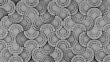 convex beton cirkel stenen meetkundig tegel achtergrond. uitpuilend ringen voor de helft digitaal mozaïek- patroon. creatief 3d grafisch ontwerp muur beweging animatie. video