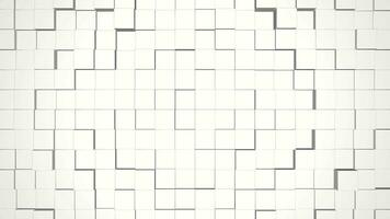 vit klumpig kvadrater geometrisk bricka bakgrund. utbuktande plast digital mosaik- mönster. kreativ 3d grafisk design vägg rörelse animation. video