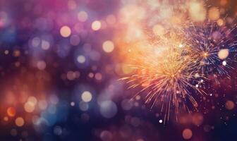 Vibrant fireworks explode in a burst of color. AI generative. photo