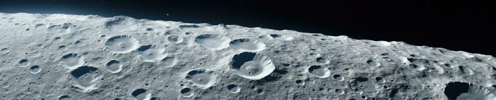 cautivador de cerca de el de la luna texturizado superficie, revelador rocoso cráteres y ondulante terreno. ai generativo. foto