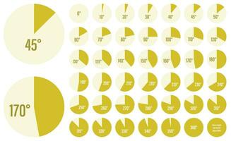 Set of angle measurement charts for a circle, pie diagrams infographic collection in yellow color vector