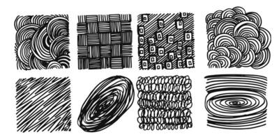 Pattern, texture, line hand drawn. Hatch drawing pen ink and crosshatch draw pencil sketch. Doodle scratch style. Black shape isolated on white background. Vintage graphic design. Vector illustration