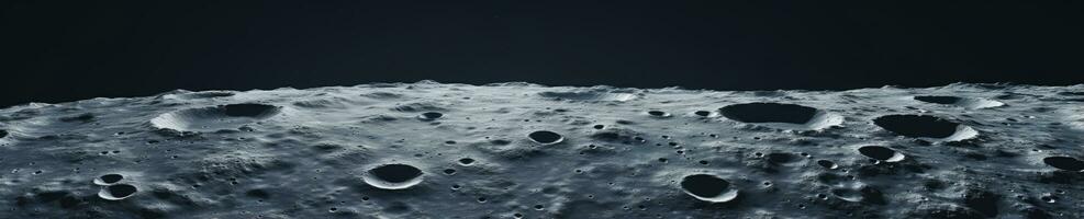 Captivating close-up of the moon's textured surface, revealing rocky craters and undulating terrain. AI generative. photo