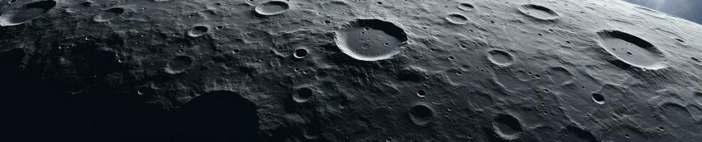 Captivating close-up of the moon's textured surface, revealing rocky craters and undulating terrain. AI generative. photo