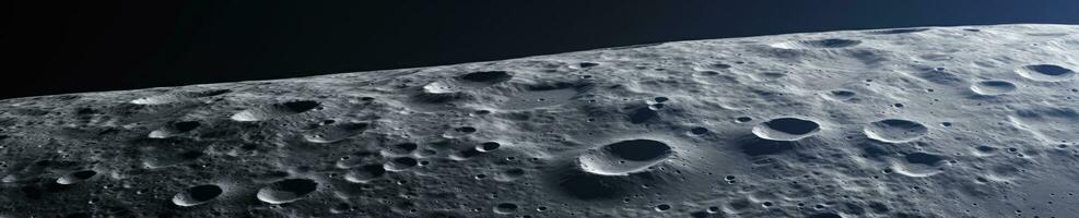 Captivating close-up of the moon's textured surface, revealing rocky craters and undulating terrain. AI generative. photo