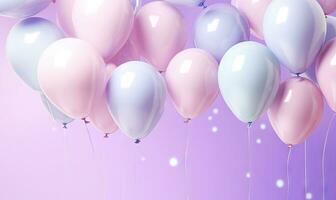 Playful white and purple balloons enhancing a festive. AI generative. photo