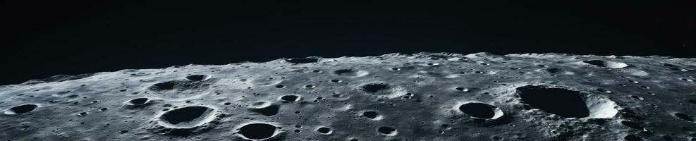 Captivating close-up of the moon's textured surface, revealing rocky craters and undulating terrain. AI generative. photo