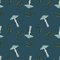 Pattern with Toadstool poisonous mushrooms. On blue background. vector