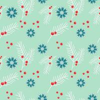 Christmas winter blue pattern with stars anise, twigs fir, juniper branches with red berries. vector