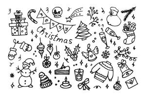New Year's set in doodle style. New year  in sketch style. Vector illustration isolated on white background