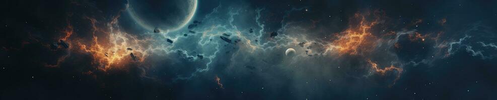 Ethereal clouds of a colorful nebula cascade through the cosmic expanse. AI generative. photo