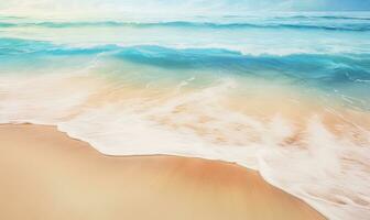 Breathtaking coastal scene with turquoise waters meeting golden sands. AI generative. photo