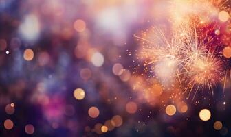 Vibrant fireworks explode in a burst of color. AI generative. photo