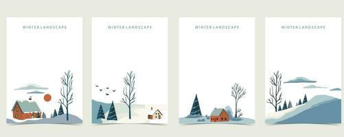 winter landscape background with mountain,tree.Editable vector illustration for postcard,a4 vertical size