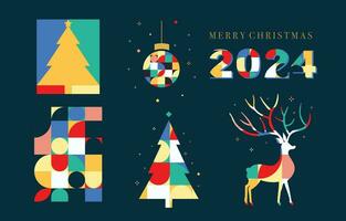 Christmas geometric object with ball,tree,reindeer.Editable vector illustration for postcard