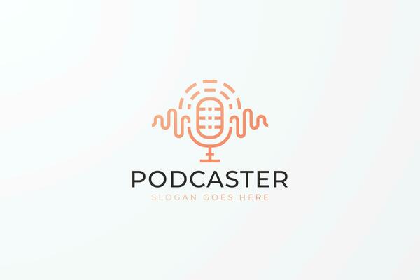 Logo Podcast Audio and Microphone Broadcast Technology Modern Business