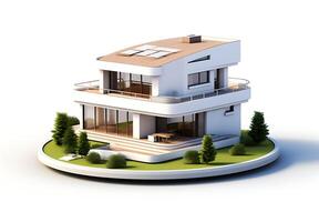 3d casa modelo en blanco antecedentes foto