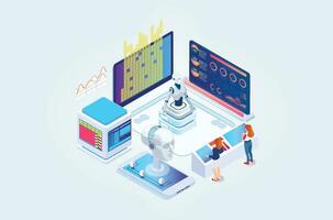 Modern Isometric artificial intelligence robot learning illustration, Web Banner, Suitable for Diagrams, Infographics, Book Illustrations, Game Assets and Other Graphic Related Assets vector