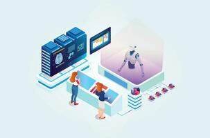 Modern Isometric artificial intelligence robot learning illustration, Web Banner, Suitable for Diagrams, Infographics, Book Illustrations, Game Assets and Other Graphic Related Assets vector