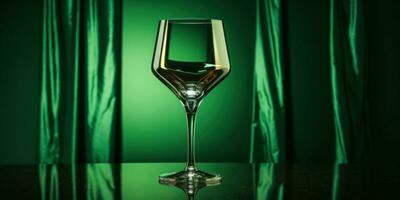 Elegant glass of white wine on a wooden table. AI generative. photo