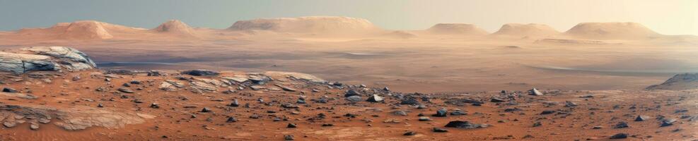 Mesmerizing close-ups of Mars' rocky terrain and red dunes. AI generative. photo