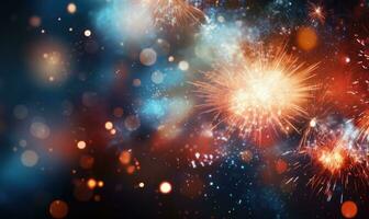 Vibrant fireworks explode in a burst of color. AI generative. photo