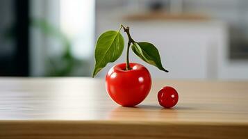 foto de acerola en un minimalista mesa. generativo ai