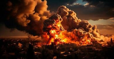 bomba explosión en Palestina, israelí ataque en gaza, oriental guerra - ai generado imagen foto