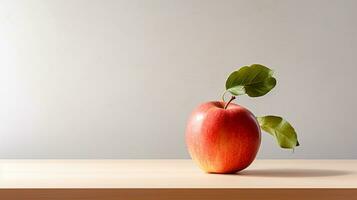 Photo of Apple on a minimalist table. Generative AI