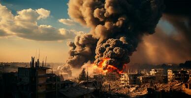 Bomb explosion in Palestine, Israeli attack on Gaza, eastern war - AI generated image photo