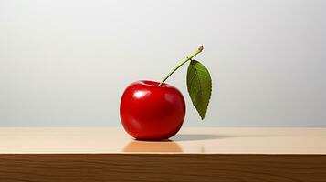 Photo of Barbados cherry on a minimalist table. Generative AI