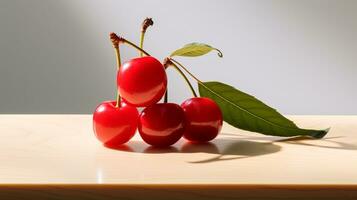 Photo of Barbados cherry on a minimalist table. Generative AI