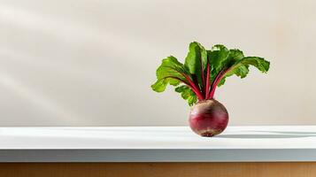 Photo of Beet on a minimalist table. Generative AI