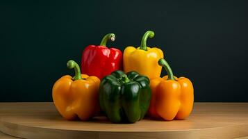 Photo of Bell pepper on a minimalist table. Generative AI