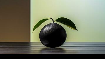 Photo of Black sapote on a minimalist table. Generative AI