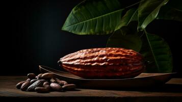Photo of Cacao on a minimalist table. Generative AI
